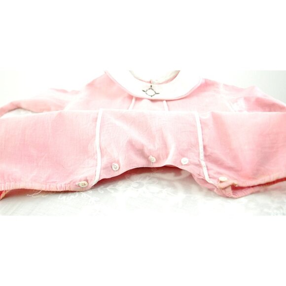 1920s 30s child's romper pink linen bubble with embroiderery button crotch - Picture 4 of 5